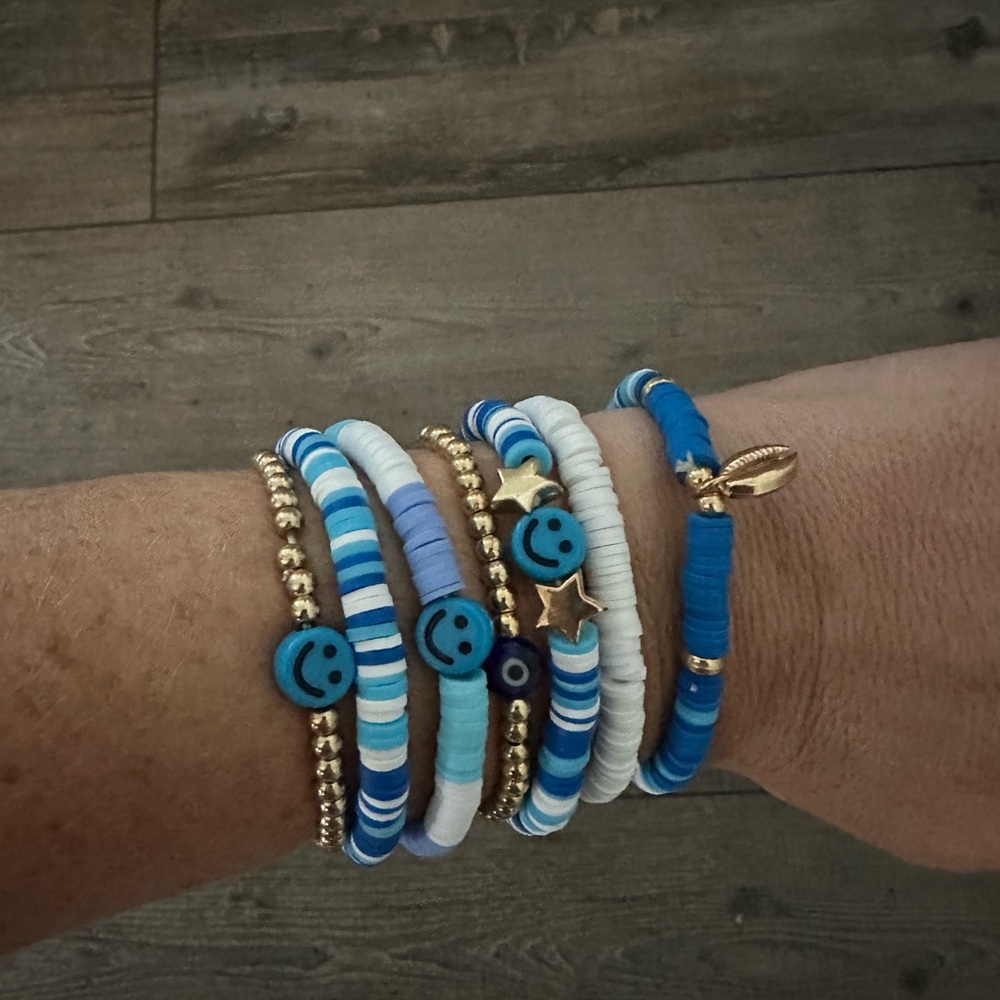 NEW - Homemade 7 piece Clay Bead bracelet set.